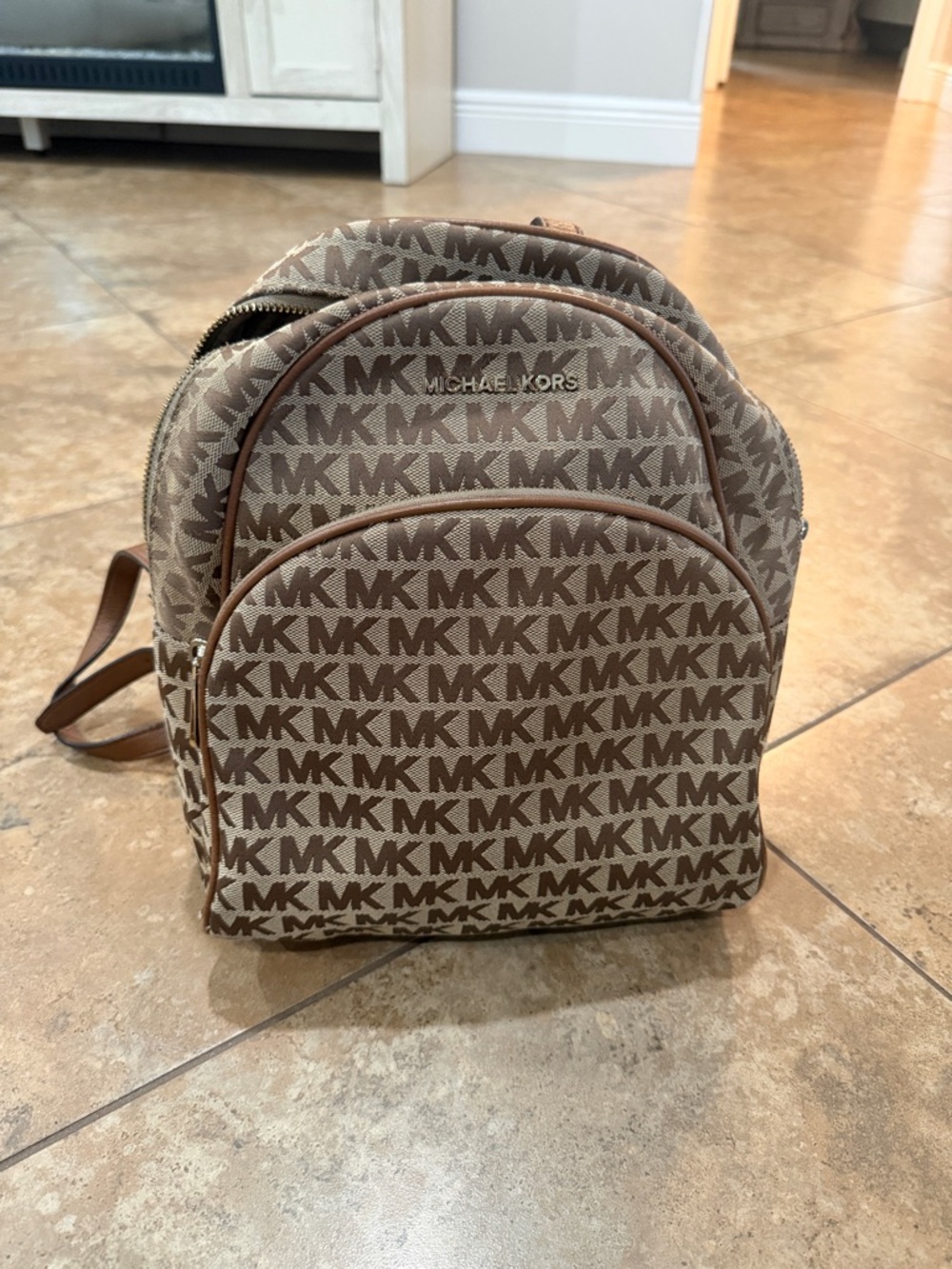 Michael Kors Brown Tan MK Logo Mini Backpack